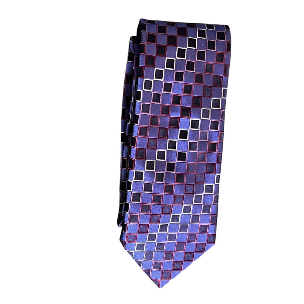 BCBG Attitude Silk Necktie Purple Geometric Pattern 100% Silk Hand Sewn Designer